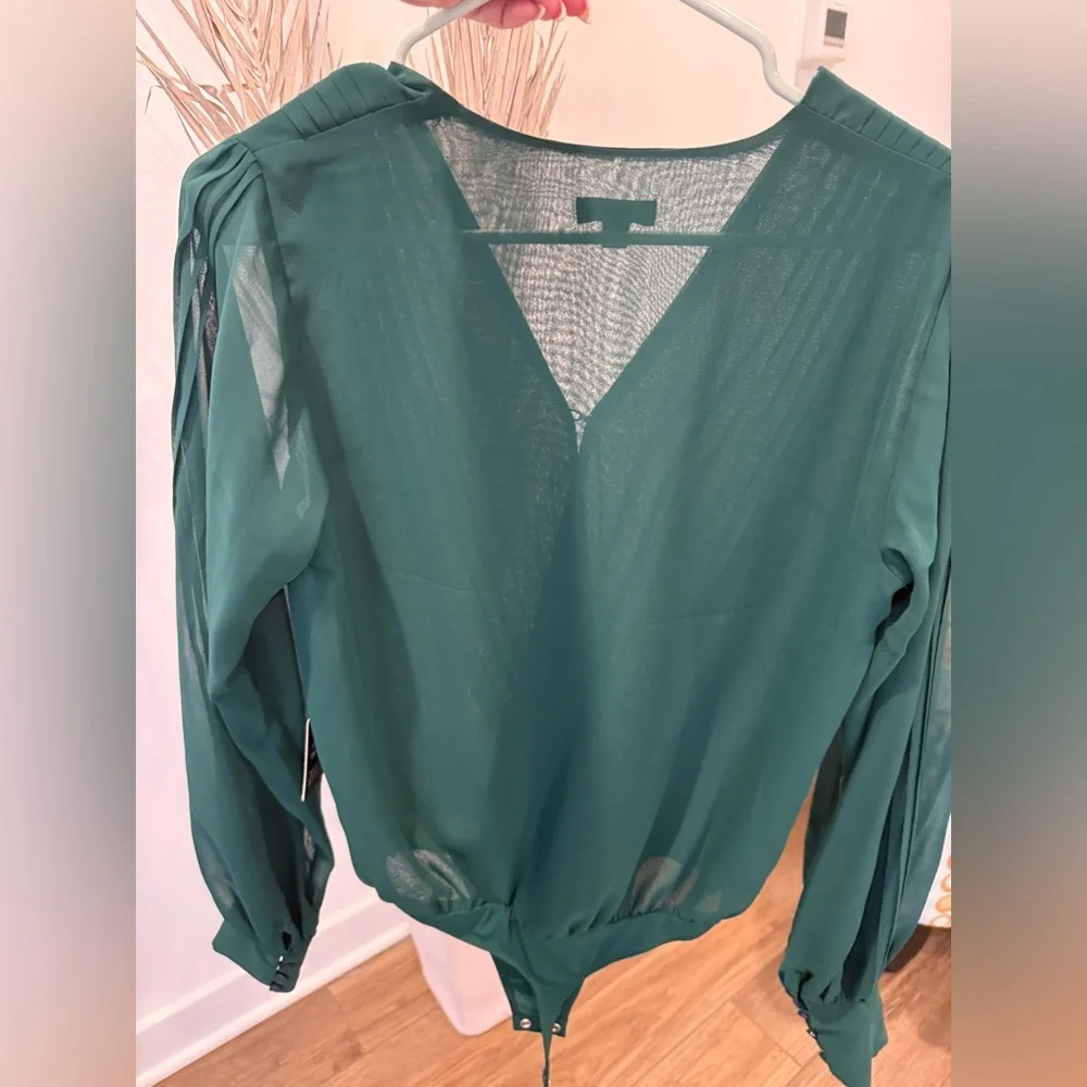 Express Emerald Green Pleated Bodysuit - Picture 2 of 6